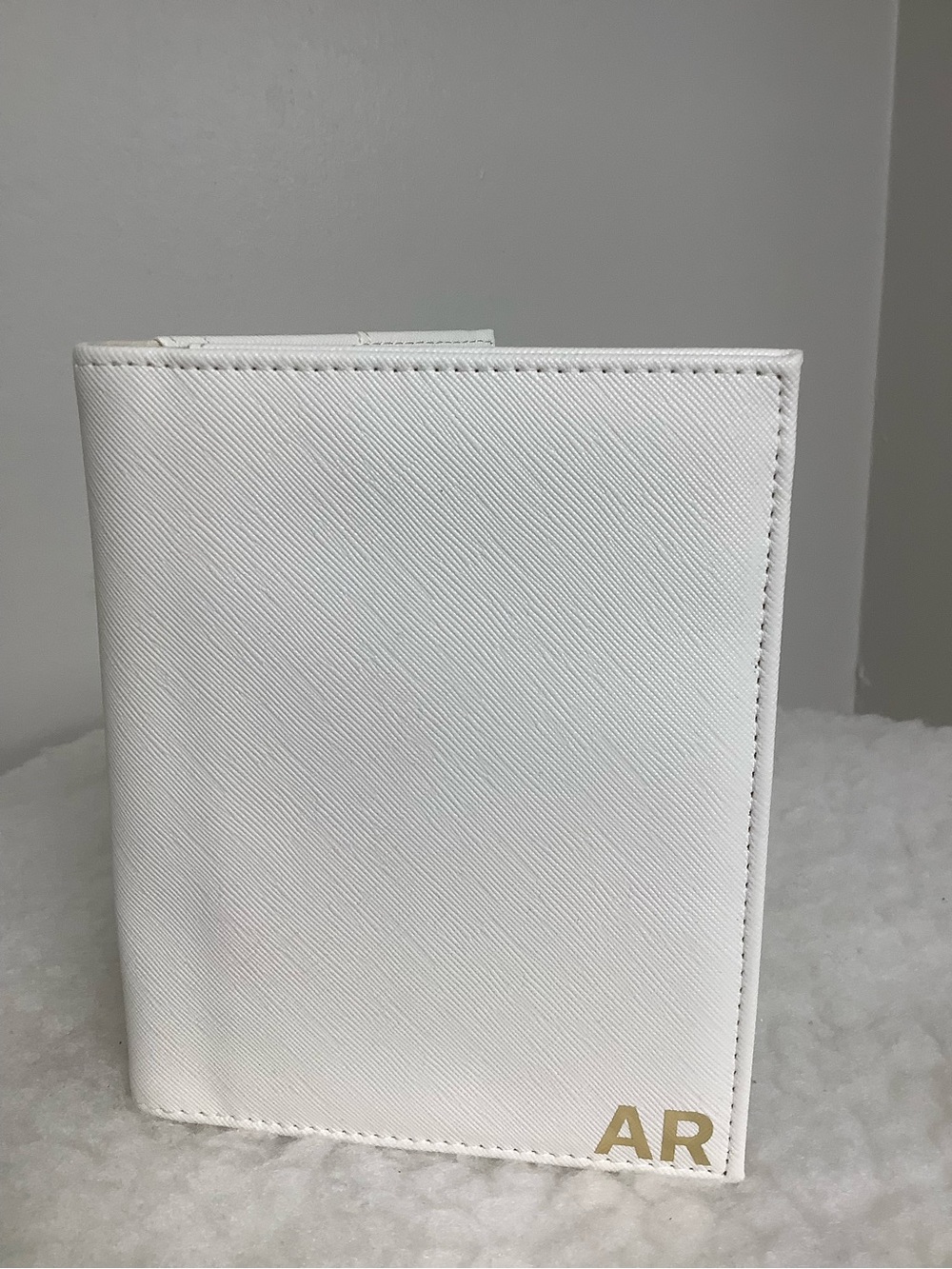 White Passport Cover with Gold AR Monogram